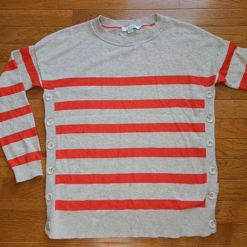 Boden Striped Side Button Sweater Womens S Beige Orange Wool Cashmere